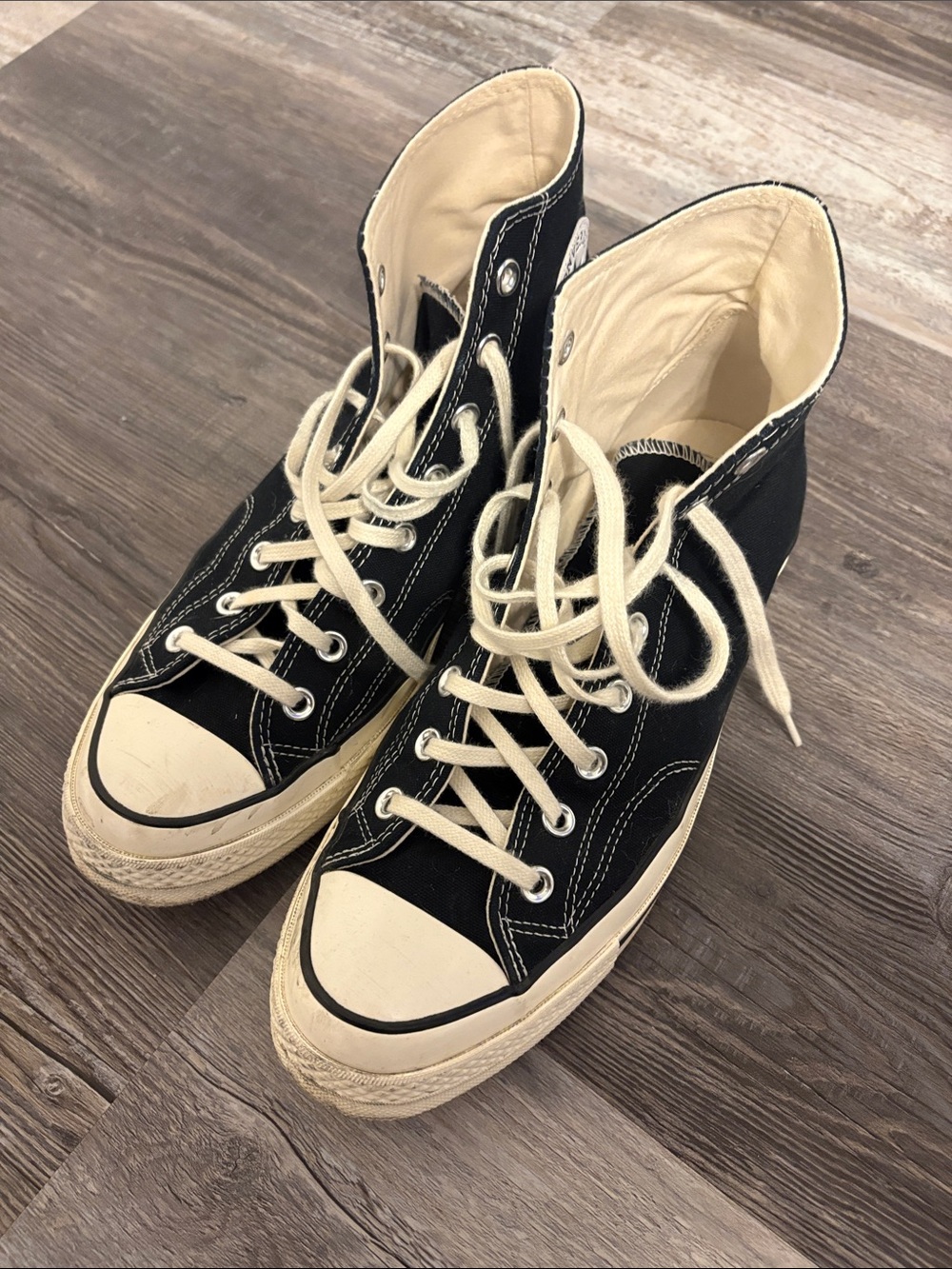 Men’s Converse Black High Top Sneakers with Cream Accents - Picture 6 of 7